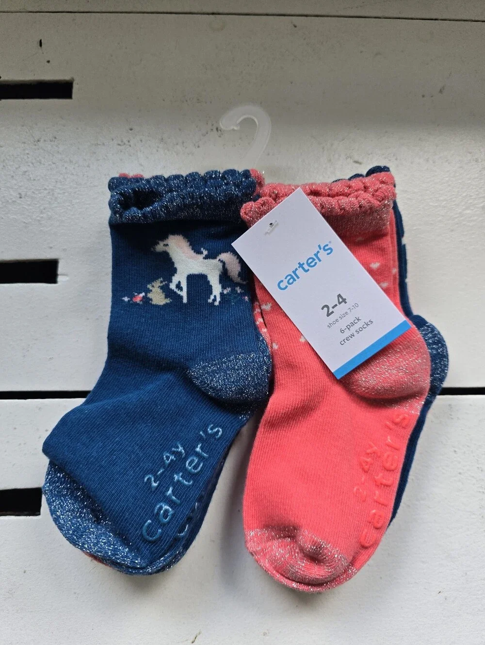 Carter's Coral Unicorn & Navy Floral Glitter-Trim Socks - 6 Pack